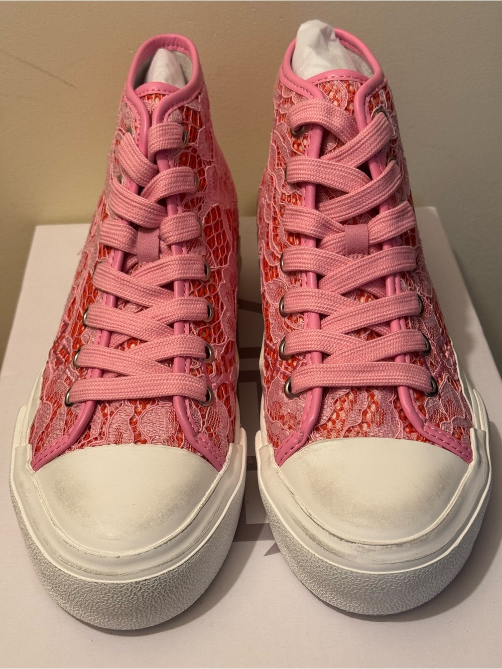 NIB ASH Ghibly Lace Mesh High Top Sneakers Pink Size 8
